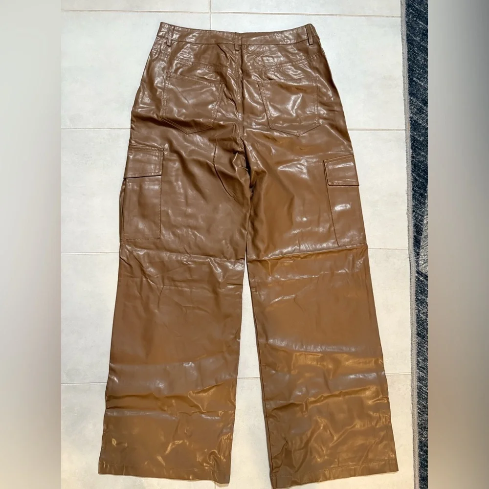 Magnolia Boutique Brown Faux Leather Cargo Pants - Picture 3 of 4